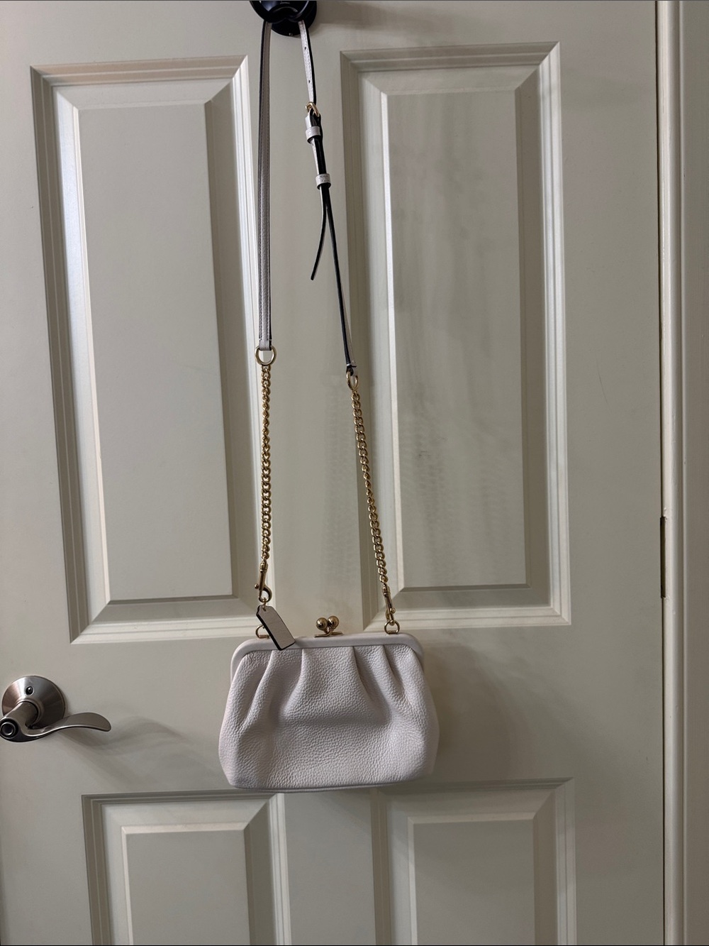 Coach White Pebbled Leather Crossbody with Gold Chain Strap - Picture 5 of 5